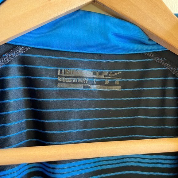 NIKE GOLF FIT DRY LONG SLEEVE POLO SHIRT‎ TOP STRIPED BLUE MENS SIZE L ATHLETIC - Picture 2 of 6